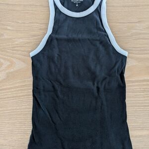 Abercrombie & Fitch Black Ribbed Tank with Light Gray Trim